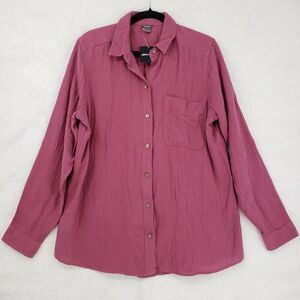NWT Eddie Bauer Shirt Women Large Tall Pink Carry-On Button Down Cotton Pocket